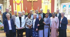 RNDMs gathered with Fr Aidan Kieran in Divine Mercy Parish.